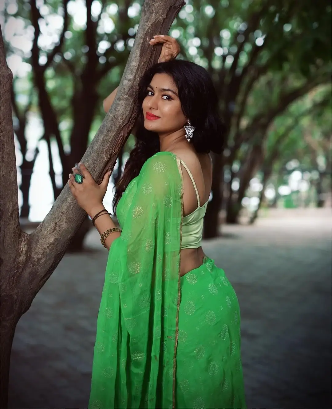 South Indian Actress Akshatha Srinivas in Green Saree